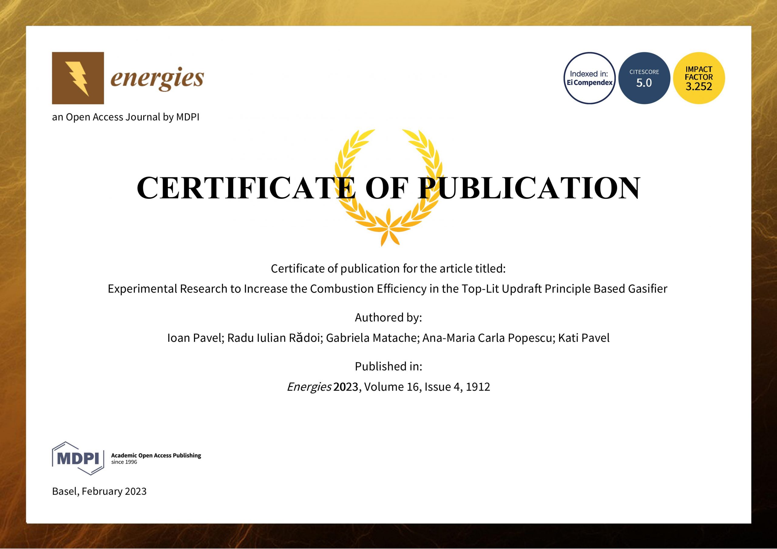 Publication Certificate MDPI_Energies